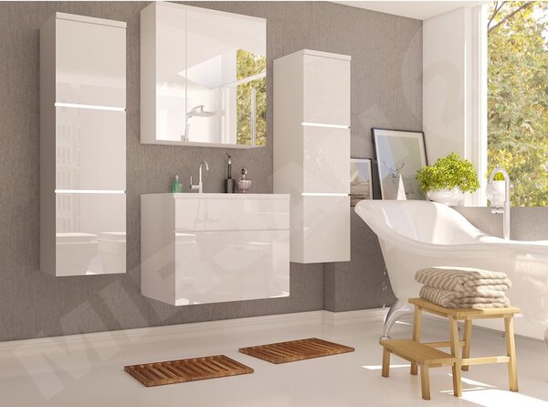 Z0ND0 Mobilier baie Mendana (Alb + lucios Alb) (cu iluminat LED). 1103981