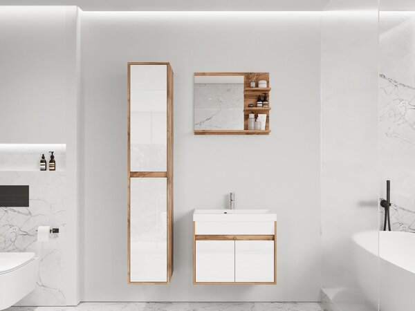 Z0ND0 Mobilier baie Garmana (Stejar wotan + lucios Alb) . 1103931