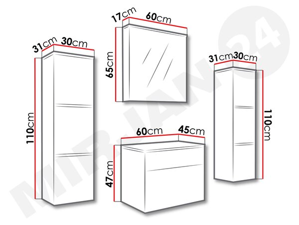 Z0ND0 Mobilier baie Mendana (Alb + lucios negru) . 1103978