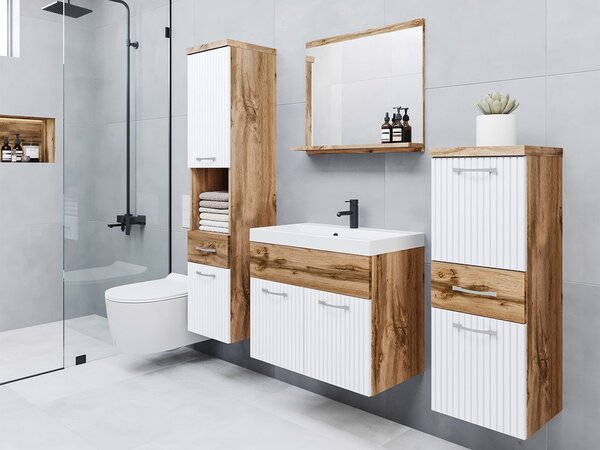 Z0ND0 Mobilier baie Lomesa MDF (Stejar wotan + Alb lamel) (cu sifon). 1103972
