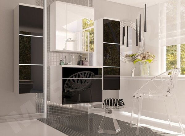 Z0ND0 Mobilier baie Mendana (Alb + lucios negru) . 1103978