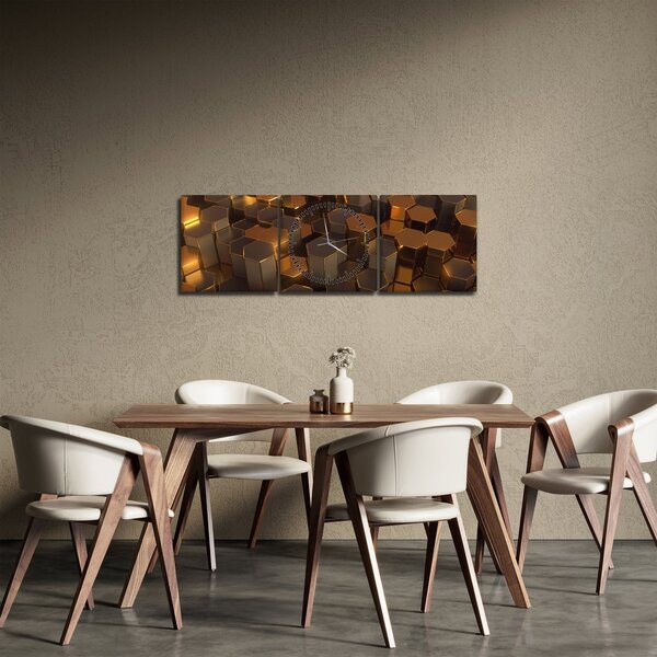 Tablou - Hexagoane de bronz (cu ceas) (90x30 cm)