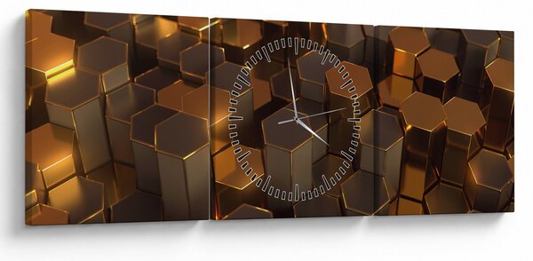 Tablou - Hexagoane de bronz (cu ceas) (90x30 cm)