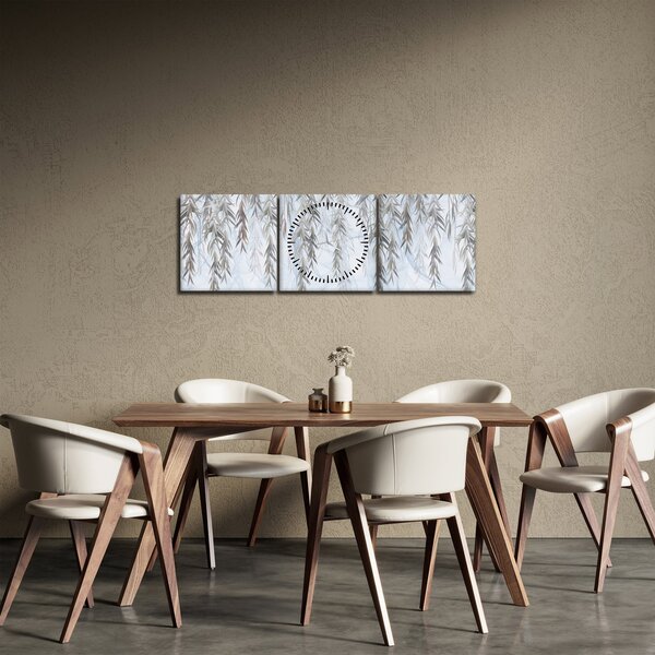 Tablou - Crenguțe de salcie fundal albastru (cu ceas) (90x30 cm)