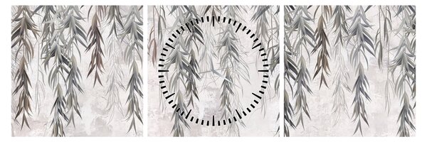 Tablou - Crenguțe de salcie, tencuiala gri (cu ceas) (90x30 cm)