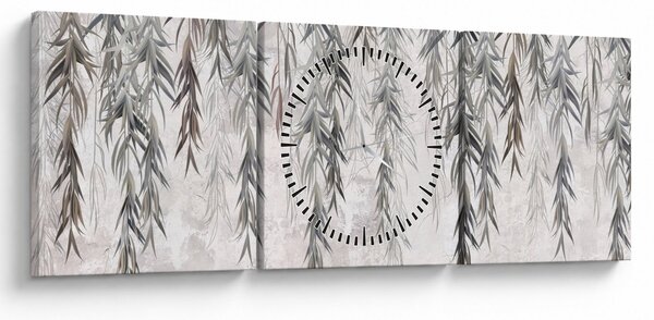 Tablou - Crenguțe de salcie, tencuiala gri (cu ceas) (90x30 cm)