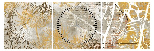 Tablou - Vintage perete cu flori (cu ceas) (90x30 cm)
