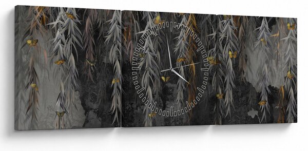Tablou - Crenguțe de salcie, fundal negru (cu ceas) (90x30 cm)