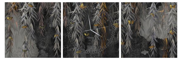 Tablou - Crenguțe de salcie, fundal negru (cu ceas) (90x30 cm)