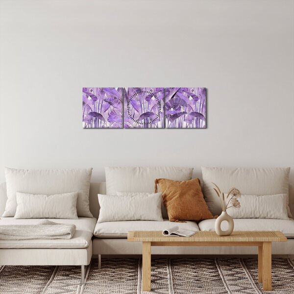 Tablou - Frunze violet în tencuială (cu ceas) (90x30 cm)