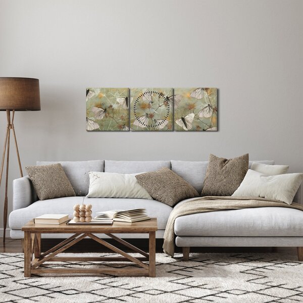 Tablou - Vintege fluturi (cu ceas) (90x30 cm)