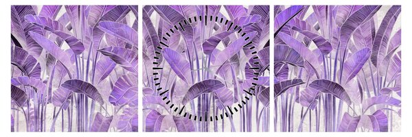 Tablou - Frunze violet în tencuială (cu ceas) (90x30 cm)