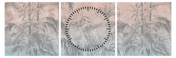 Tablou - Plante tropicale pe perete (cu ceas) (90x30 cm)