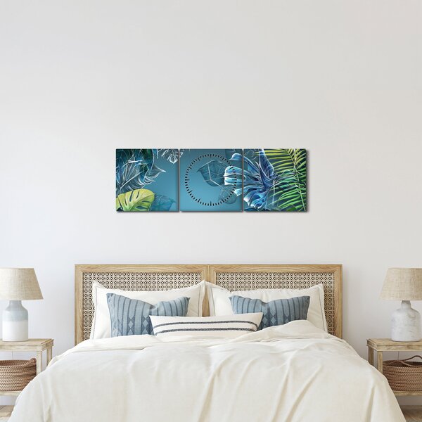 Tablou - Frunzele plantelor tropicale (cu ceas) (90x30 cm)