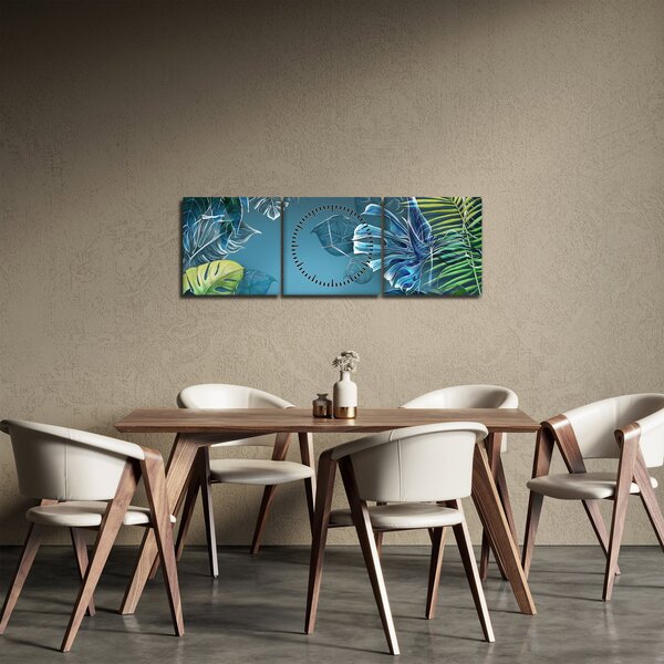 Tablou - Frunzele plantelor tropicale (cu ceas) (90x30 cm)
