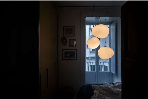 Foscarini Lampă suspendată Gregg Medium, albă, înălțime 26 cm, reglabil, Alb, Camera de zi / sufragerie, Sticlă
