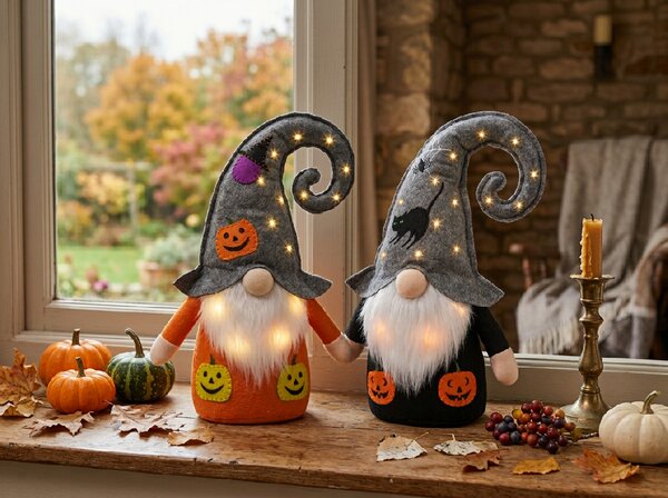 Gnom decorativ HALLOWEEN GNOME cu iluminare LED, 40 cm - culori diferite Culoare: Portocaliu