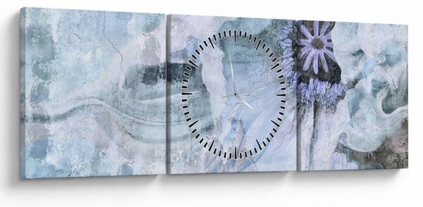 Tablou - Frescă florală pe un perete de cărămidă (cu ceas) (90x30 cm)