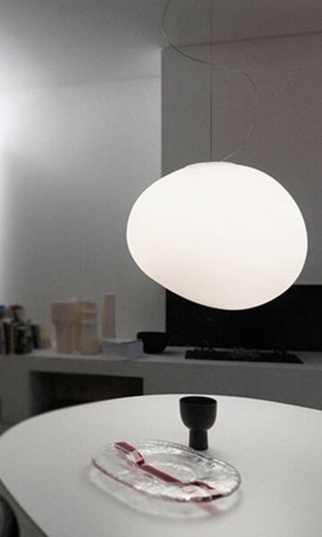 Foscarini Lampă suspendată Gregg Grande, albă, înălțime 40 cm, reglabil, Alb, Camera de zi / sufragerie, Sticlă