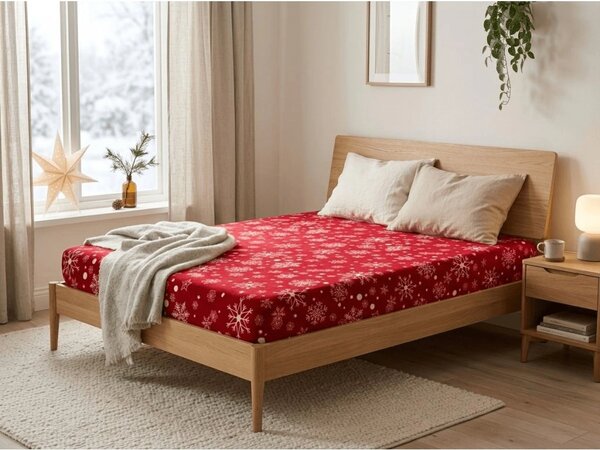 Cearsaf Cocolino microplus cu elastic SNOWFALL 90x200 cm rosu