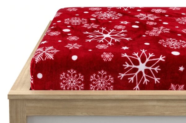 Cearsaf Cocolino microplus cu elastic SNOWFALL 90x200 cm rosu