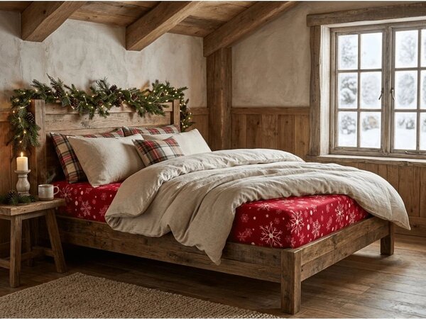 Cearsaf Cocolino microplus cu elastic SNOWFALL 90x200 cm rosu