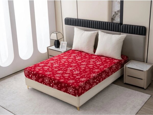 Cearsaf Cocolino microplus cu elastic SNOWFALL 90x200 cm rosu
