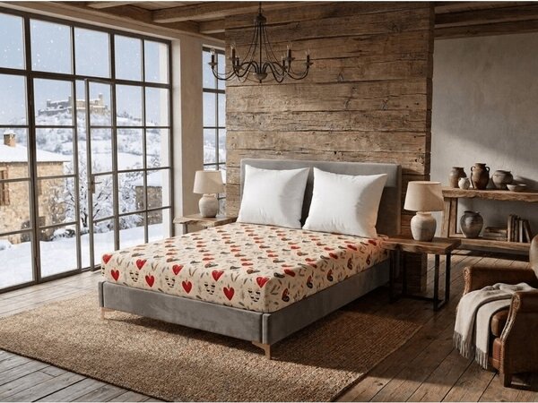 Cearsaf Cocolino microplus cu elastic WINTER HEARTS 90x200 cm colorat