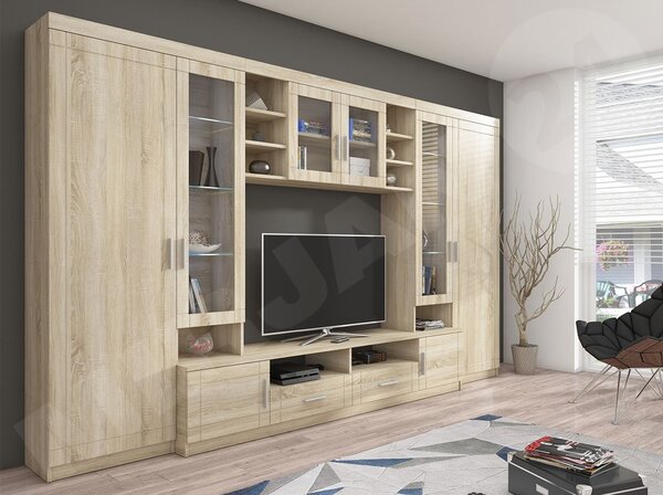 Mobilier living Merasoja (Stejar sonoma + Alb) (cu iluminat LED). 1104563