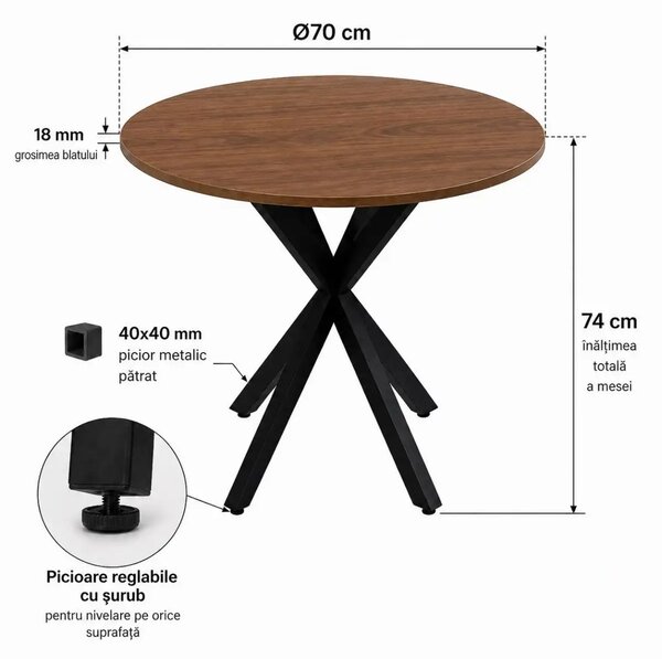 Masă fixă Asterixa rotund negru-nuc