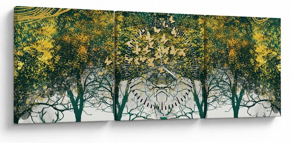 Tablou - Căprioare în pădurea verde (cu ceas) (90x30 cm)