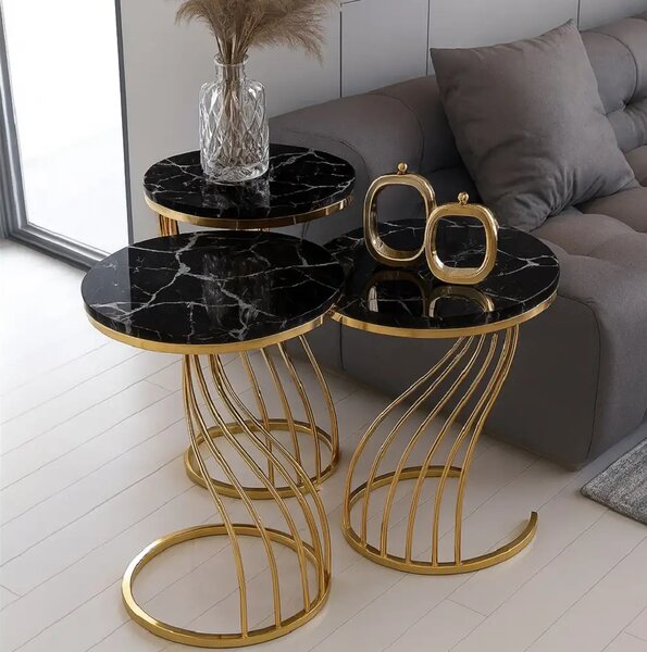 Set măsuță de cafea Homs – 3 bucăți – Negru & Gold