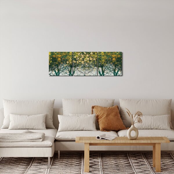 Tablou - Căprioare în pădurea verde (cu ceas) (90x30 cm)