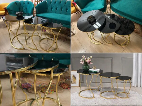 Set măsuță de cafea Homs – 3 bucăți – Negru & Gold