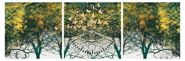 Tablou - Căprioare în pădurea verde (cu ceas) (90x30 cm)