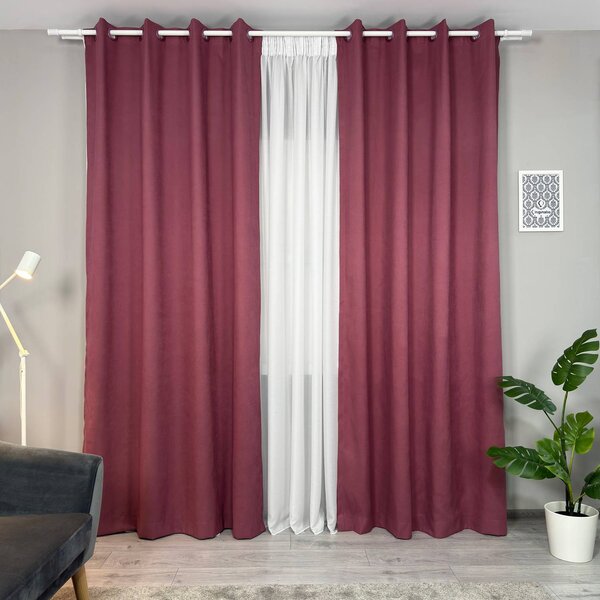 Set două Draperii (Opacitate 90%), Material tip Canvas (Model uni), Gata lucrate (Inele galerie), Culoare Vișiniu (Burgundy), Dimensiuni draperie 160x260 cm (x2), Brand Originalio