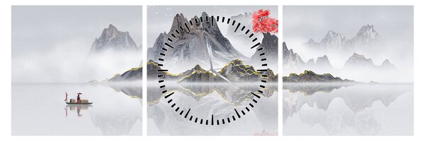 Tablou - Munții în ceață (cu ceas) (90x30 cm)