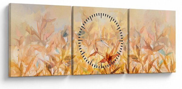 Tablou - Frunze în culori de toamnă, pictură în ulei (cu ceas) (90x30 cm)