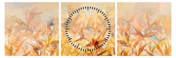 Tablou - Frunze în culori de toamnă, pictură în ulei (cu ceas) (90x30 cm)