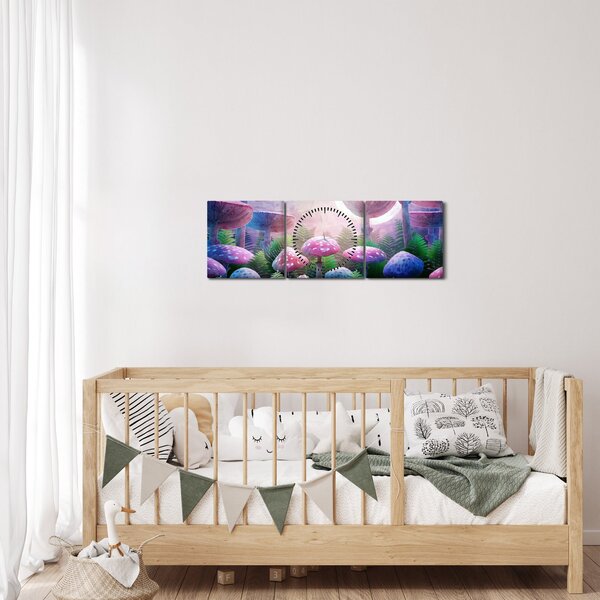Tablou - Ciuperci sub lună plină (cu ceas) (90x30 cm)