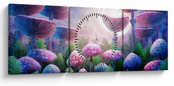 Tablou - Ciuperci sub lună plină (cu ceas) (90x30 cm)