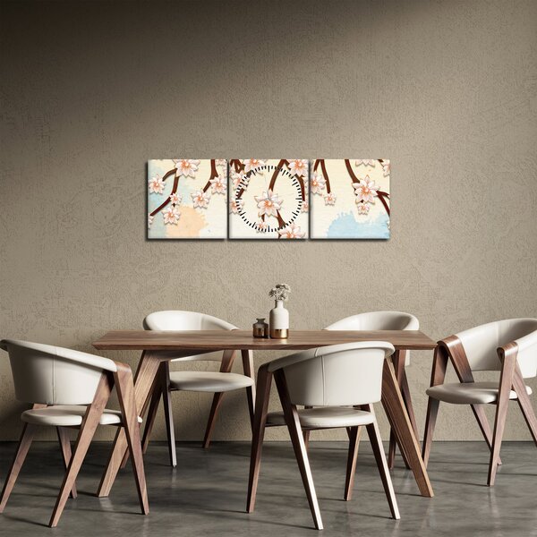 Tablou - Flori colorate pe ramuri (cu ceas) (90x30 cm)
