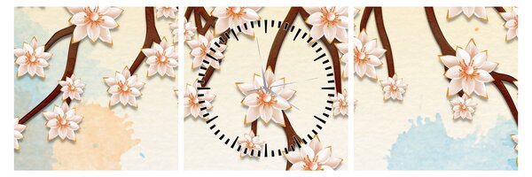 Tablou - Flori colorate pe ramuri (cu ceas) (90x30 cm)