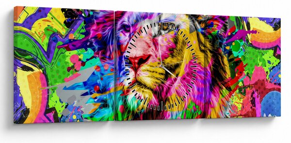 Tablou - 3D imaginea leului (cu ceas) (90x30 cm)