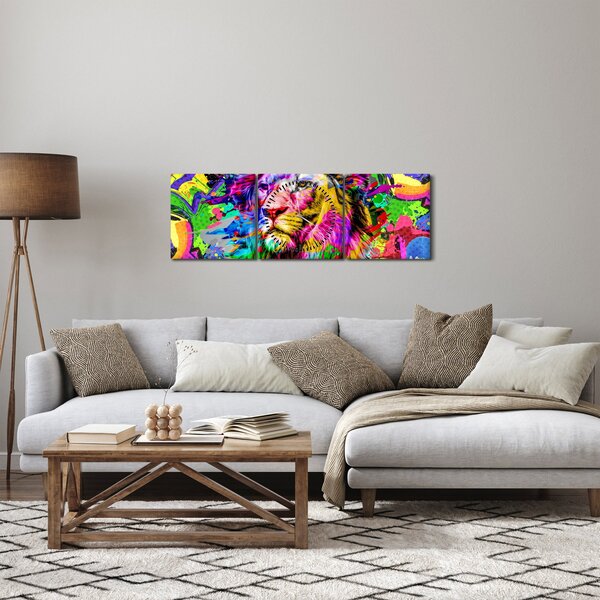 Tablou - 3D imaginea leului (cu ceas) (90x30 cm)