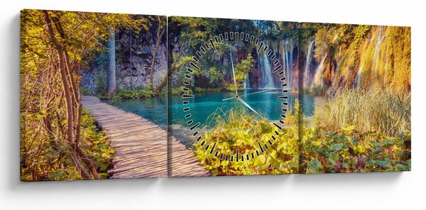 Tablou - Lacurile Plitvice, Croația (cu ceas) (90x30 cm)