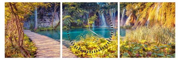 Tablou - Lacurile Plitvice, Croația (cu ceas) (90x30 cm)