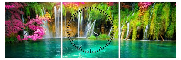 Tablou - Cascada, Lacurile Plitvice, Croația (cu ceas) (90x30 cm)
