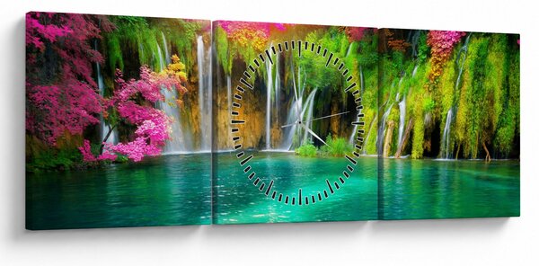 Tablou - Cascada, Lacurile Plitvice, Croația (cu ceas) (90x30 cm)