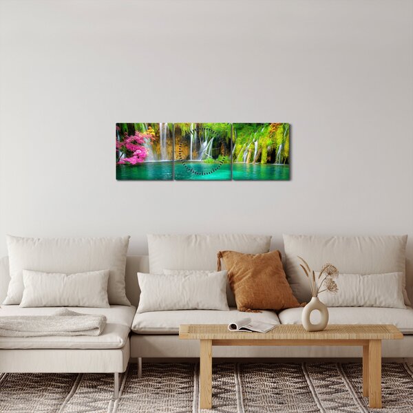 Tablou - Cascada, Lacurile Plitvice, Croația (cu ceas) (90x30 cm)